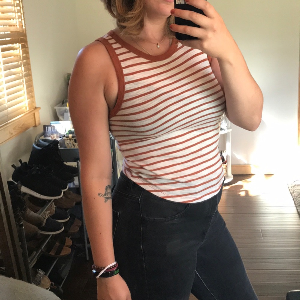 White and Orange Striped Racerback Tank Top